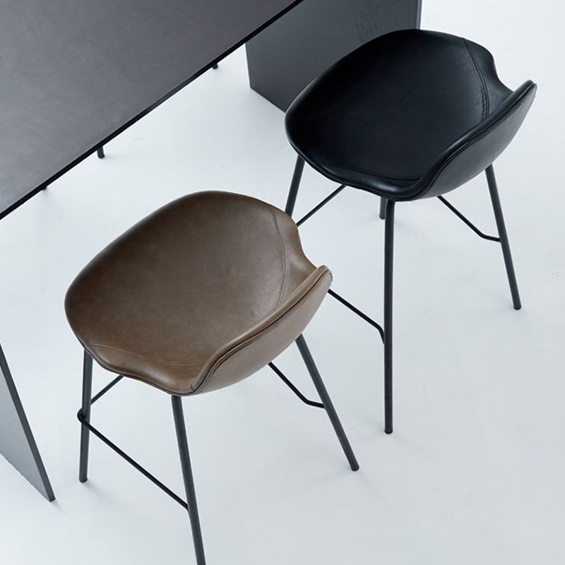 Modern Faux Leather Bar Stool Indoor Low Back Stool with Metal Legs
