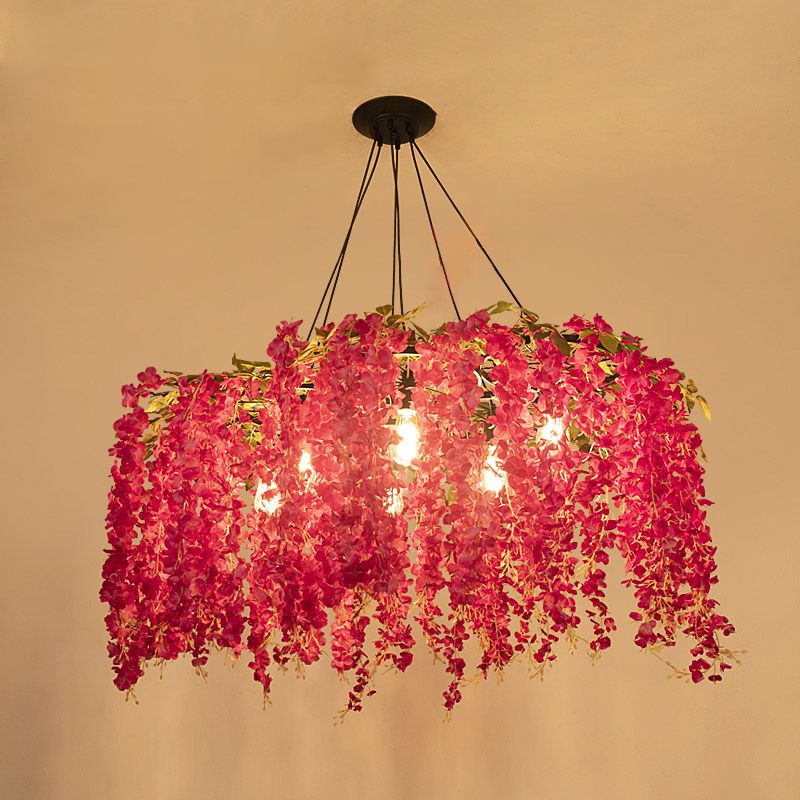 Artificial Flower Chandelier Lighting Art Deco Metal Hanging Ceiling Light for Dining Room