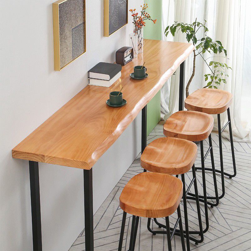 Modern Solid Wood Dining Stools Armless Bar Stools with Metal Base