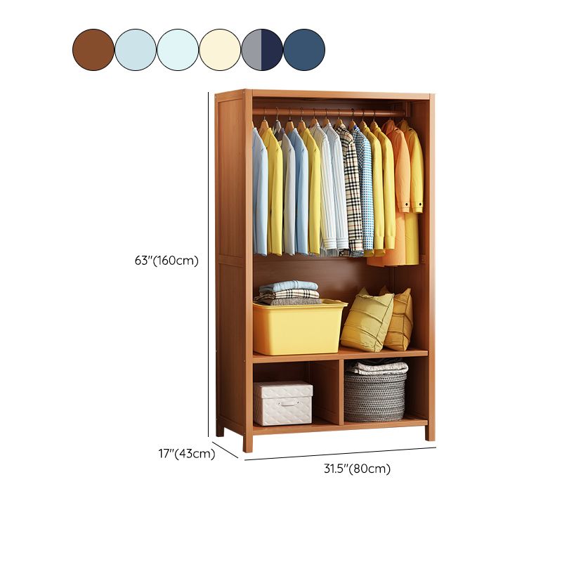 Modern Solid Wood Wardrobe for Home Brown Cabinet with Shelves