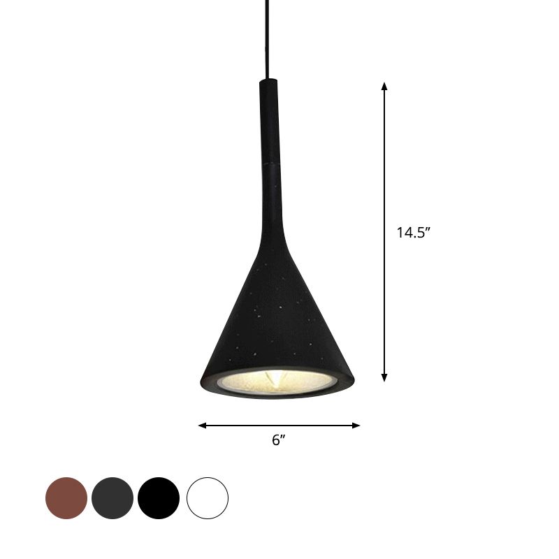 1 hoofdhangende hanglamp met trechterschaduw aluminium en beton industrieel bedplafondlamp in zwart/grijs