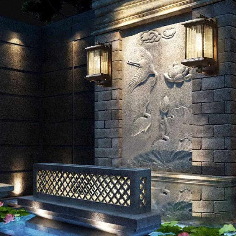 Industrial Metal Wall Sconce Rectangle Shape Wall Light with Glass Shade for Living Room