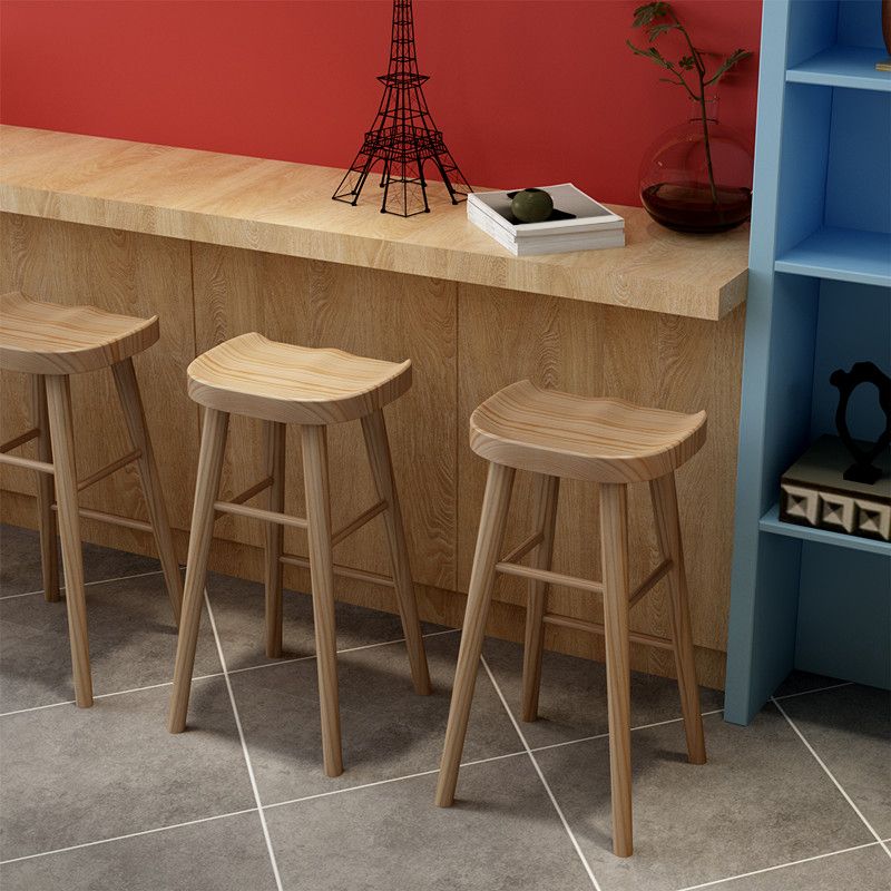 Armless Saddle Seat Counter Stool Modern Solid Wood Footrest Bar Chair
