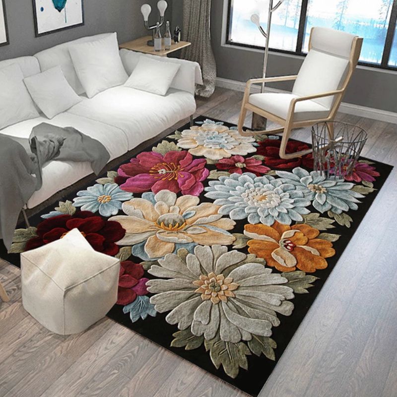 Nordic Home Decoration Rug Multi Colored Plant Pattern Indoor Rug Polyster Easy Care Pet Friendly Washable Rug