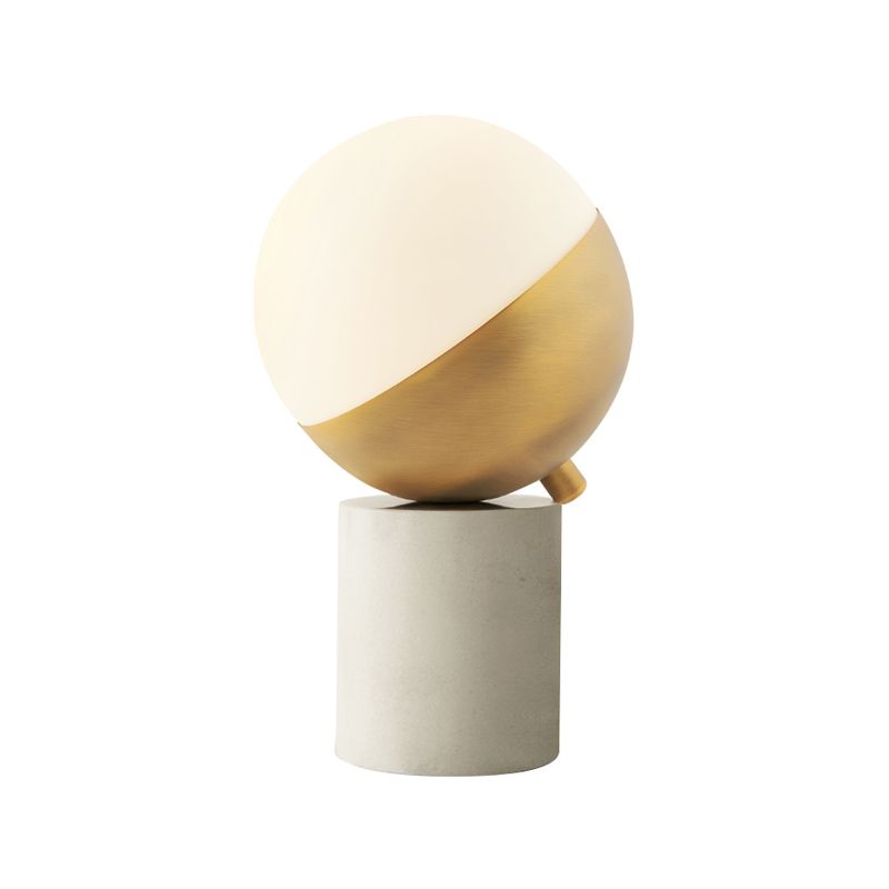 Lámpara de mesita de noche dorada 1 Luz de mesa de vidrio crema ligera con base de mármol de cilindro