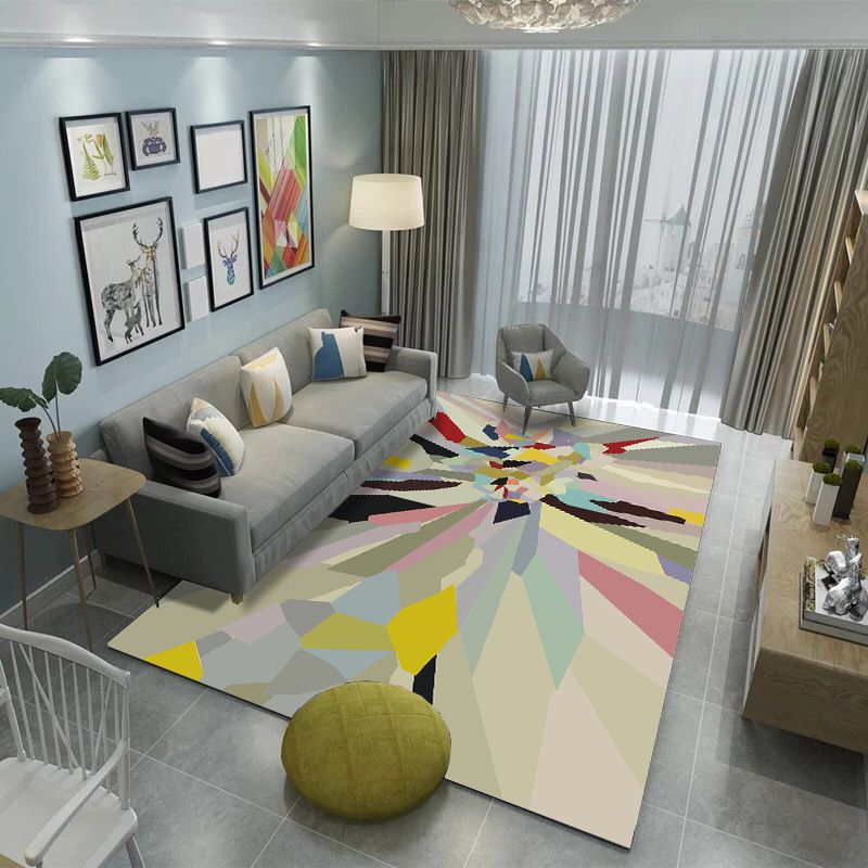 Nordic Geometric Print Rug Multi Color Polyster Area Carpet Pet Friendly Stain-Resistant Area Rug for Living Room