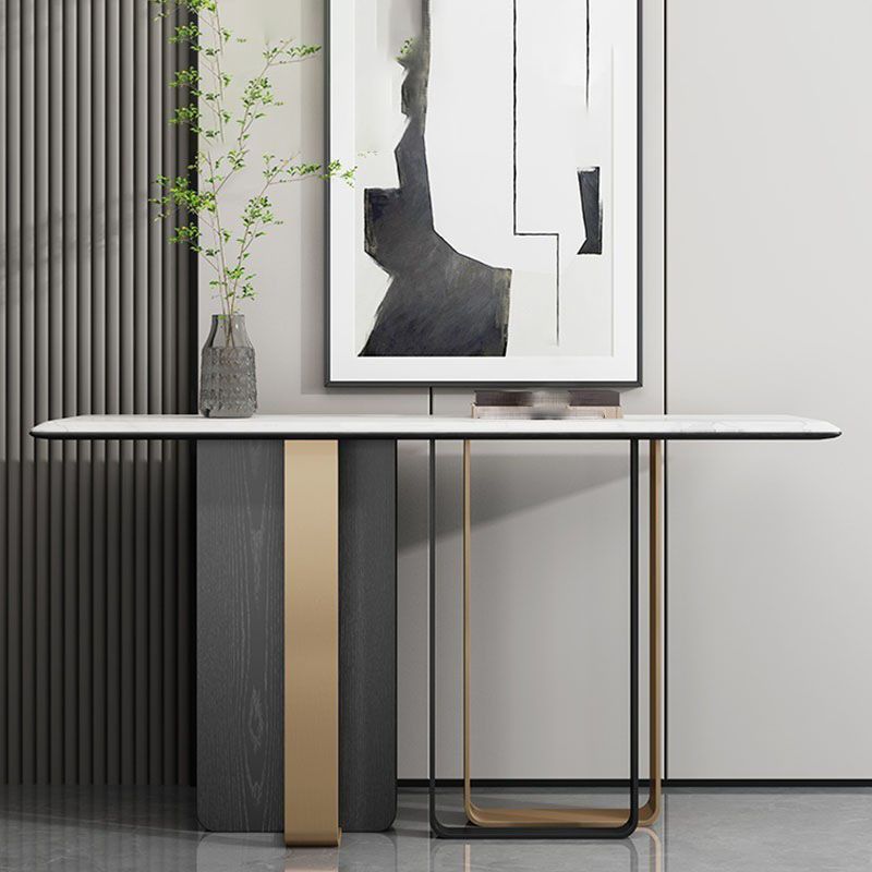 16 Inch Wide Glam Accent Table Rectangle Stone Console Table for Hall