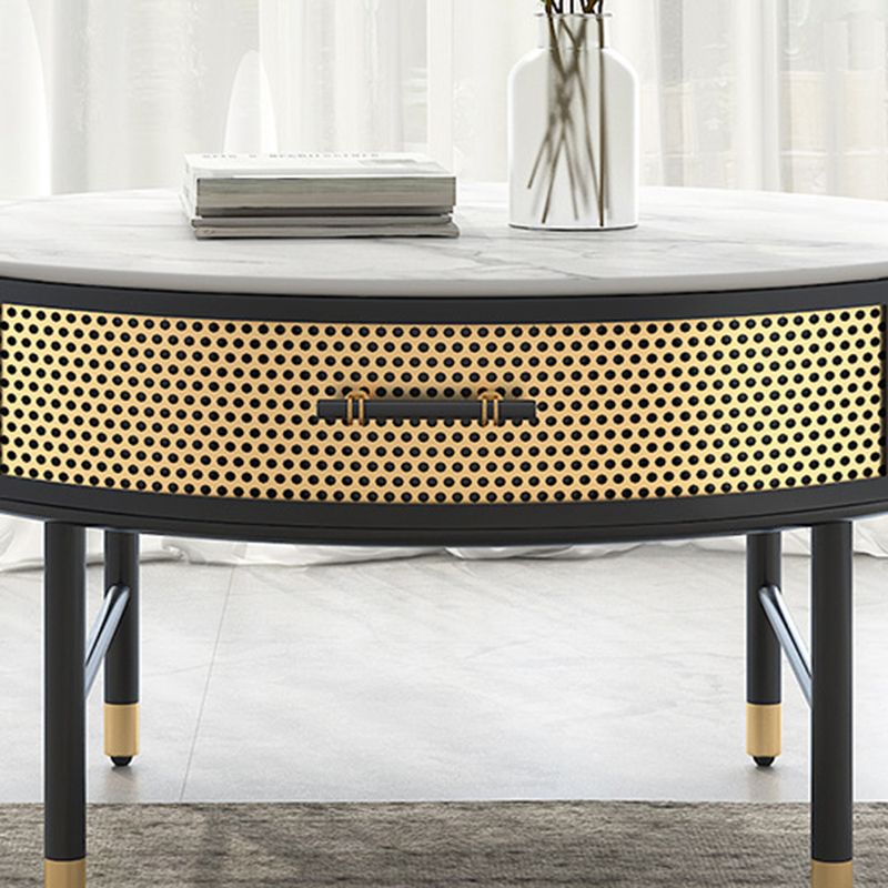 Luxurious Slate Round Top Coffee Table Set with Storage Drawer