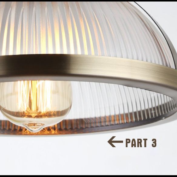 Ribbed Frosted Glass Dome Shade Hanging Light Metal Lamp Holder Bedside Lamp with 59" Adjustable Hanging Cord