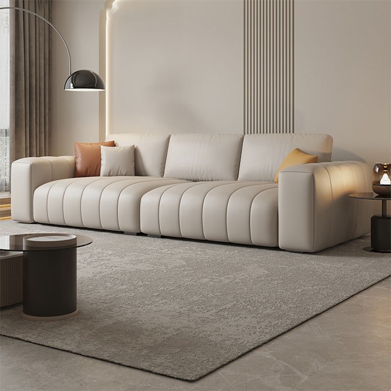 Contemporary Genuine Leather White Pillows Square Arm Settee