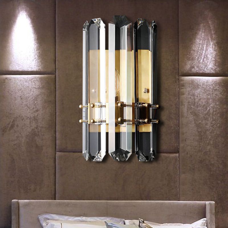 1/2-Bulb Bedside Wall Sconce Contemporary Style Chrome/Gold Wall Mounted Lamp with Clear Crystal Prism