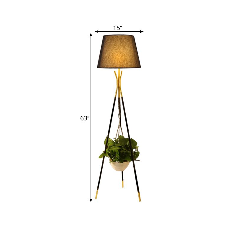 Stoff Schwarz/Weiß/Flaxen stehende Lampe Drum Shade 1-Licht-Lagerbodenlesen mit Stativbasis