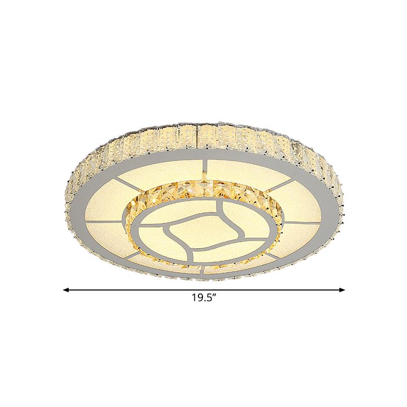 Round Crystal Block Ceiling Light Simplicity LED Chrome Flush Mount Lighting Fixture