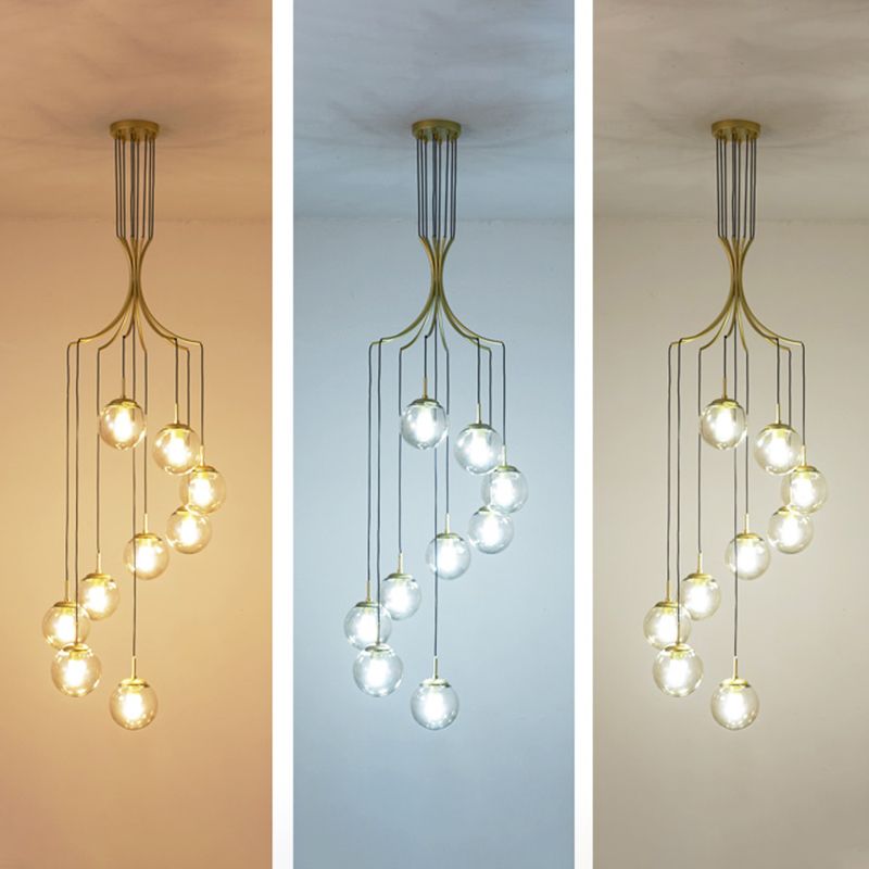 Modern Minimalist  Multiple Globe Shade Pendant Light  Gold Metal Long Hanging Lamp  for Living Room