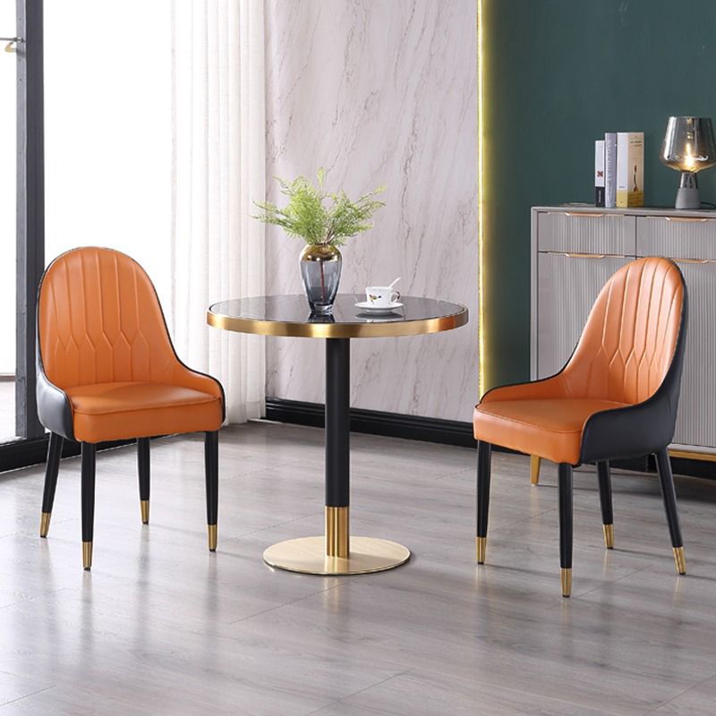Table à manger en marbre, Table ronde à Base métallique à piédestal unique pour la maison