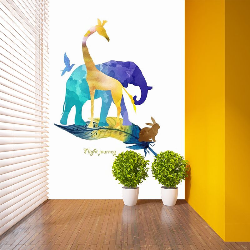 Waterproof Watercolor Animal Mural Non-Woven Contemporary Wall Covering for Home