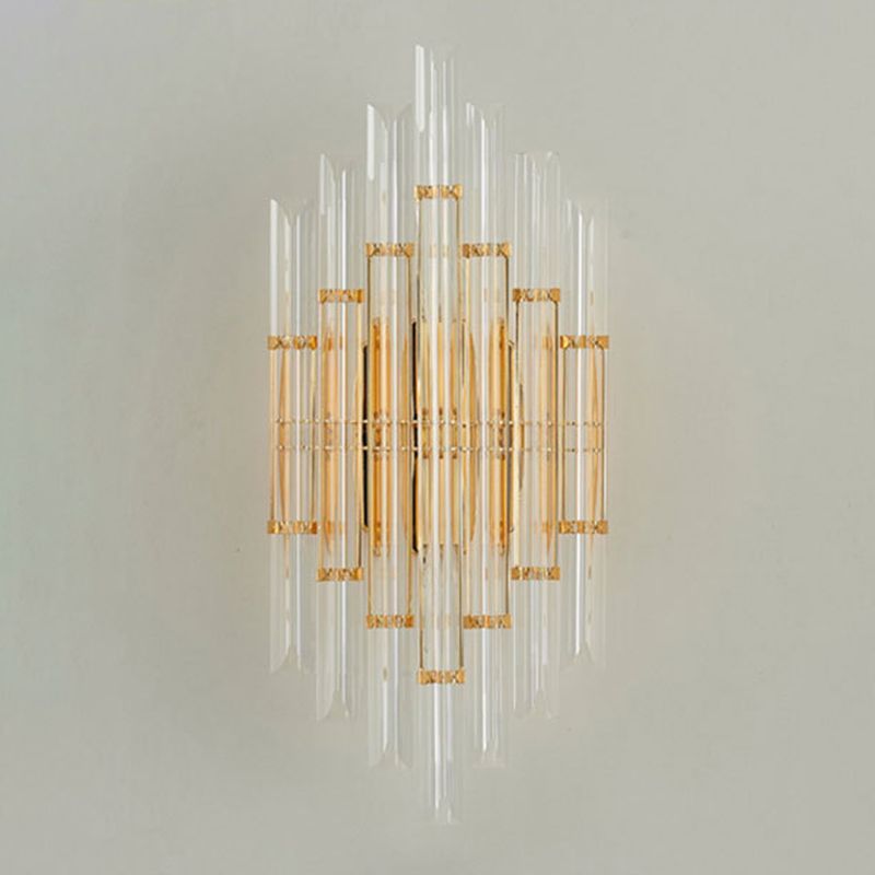Lámpara de pared de la columna de cristal transparente de 2 luces Post-Moderno Flexion de iluminación de dorado para sala de estar