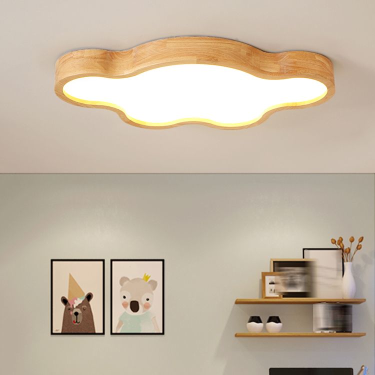 Wood Cloud Shape Flush Ceiling Light Modern 1 Light Flush Ceiling Light Fixtures in Brown