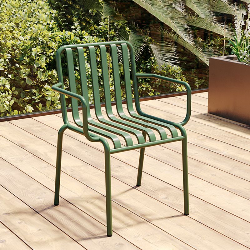 Contemporary Metal Patio Dining Side Chair Slat Back Side Chair