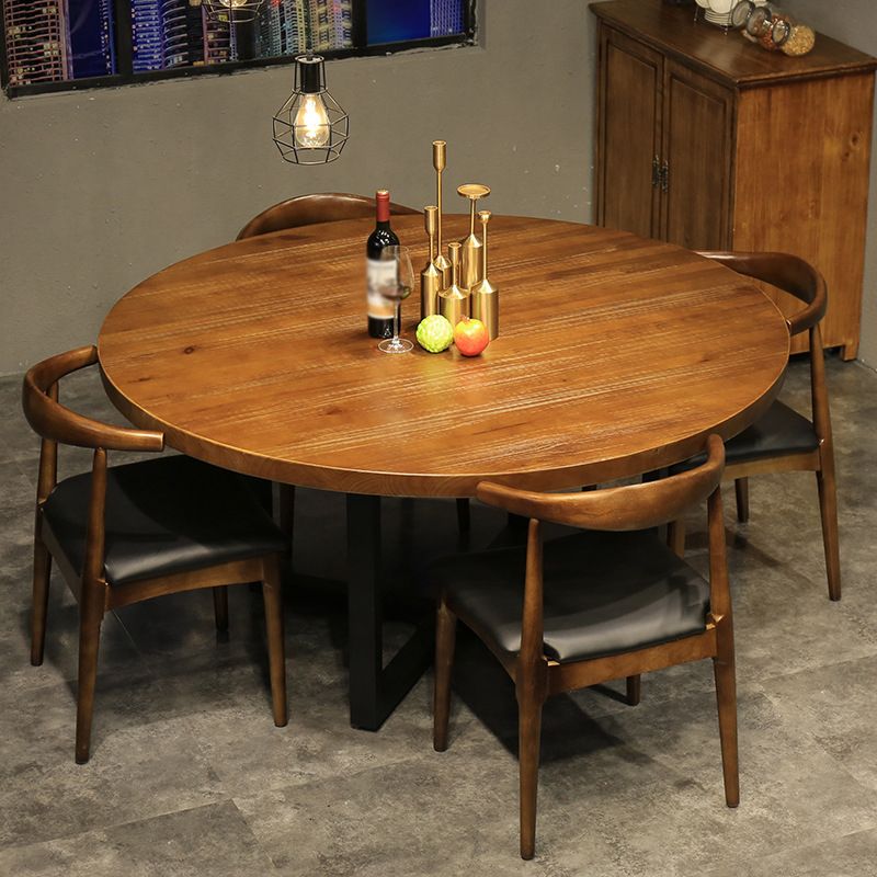 Modern Round Dining Table Natural Pine Wood Top Black Base Table without Chair