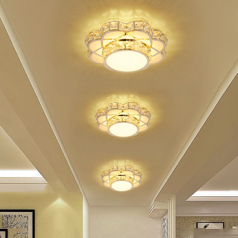 Modernist LED Flush - Mount Light Gold Finish Flower Massimale Fixture con Clear Crystal Shade
