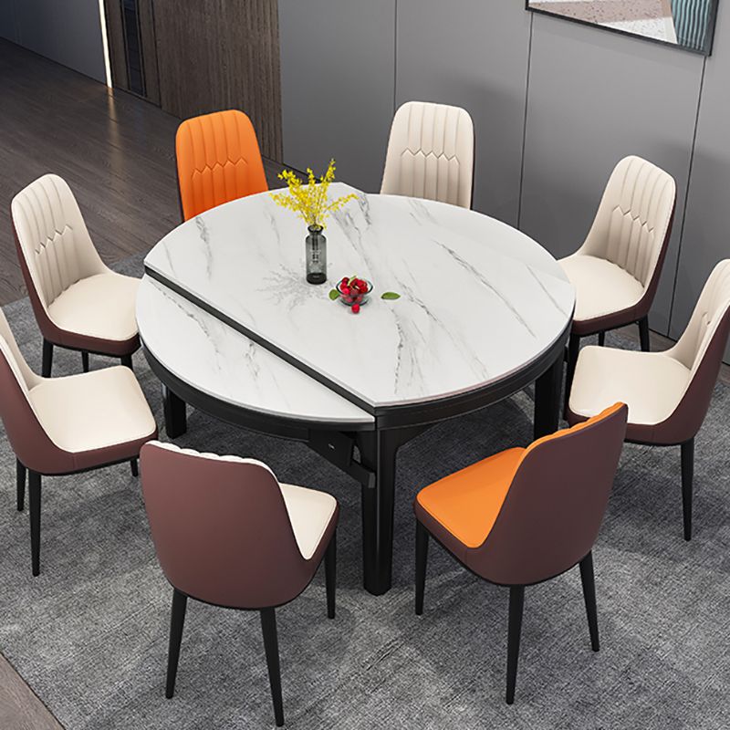 Modern Round Pedestal Dining Table Matte Finish Solid Wood Extendable Dining Table