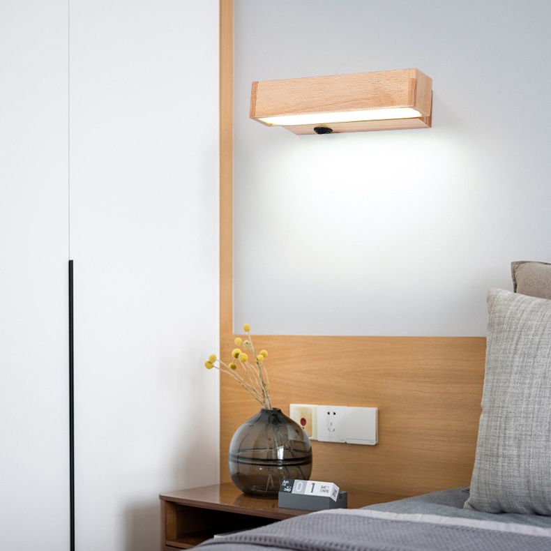270 ° Rotatable Massivholz LED -Wandlampe 8.3 "breites nordisches Einfachheit rechteckiger Leuchtenlicht