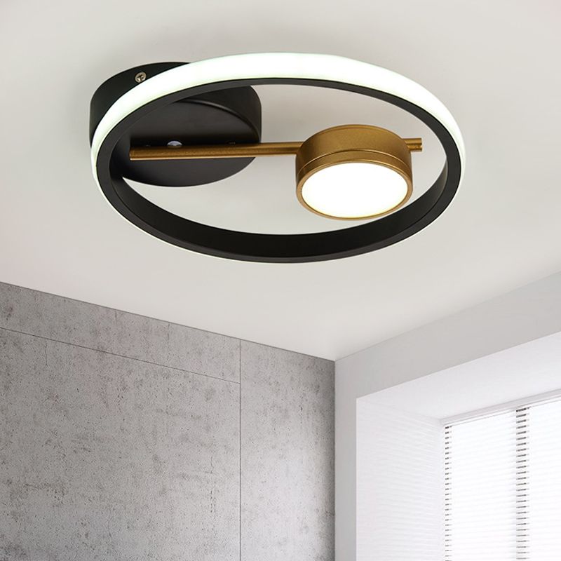 Round Ceiling Mounted Contemporary Metal Black and White/Black and Gold LED Flush Light, Warm/White Light