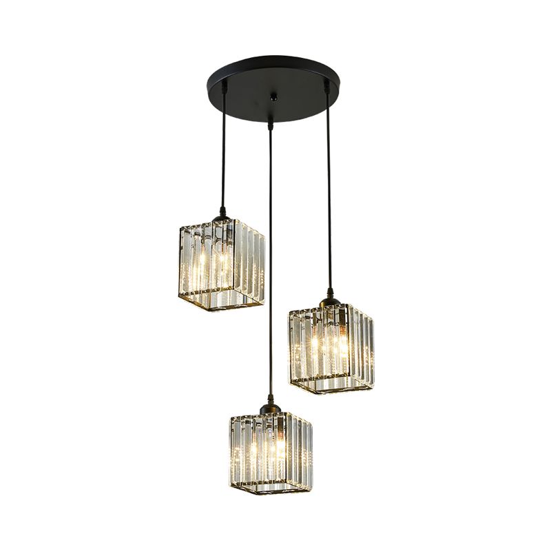 Beveled Crystal Cubic Cluster Pendant Contemporary Suspension Light Fixture with Swirl Design