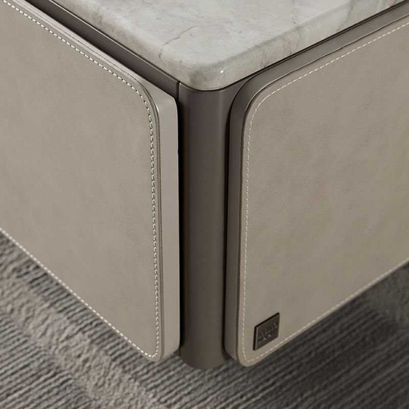 Contemporary Coffee Or End Table Marble with Storage Drawers Rectangle