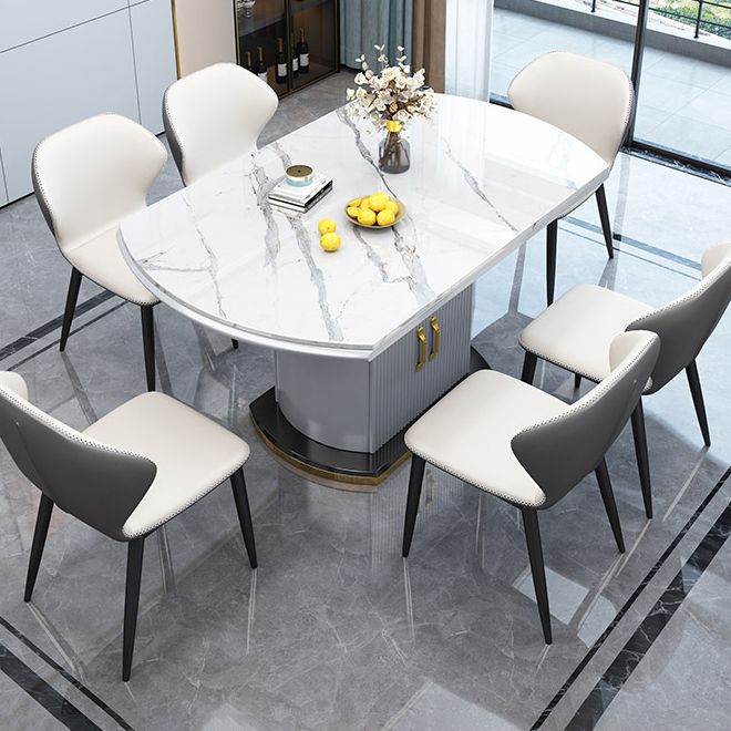 Uitschuifbare ronde eettafel Luxe tafel van gesinterd stenen blad met opbergvoetstuk