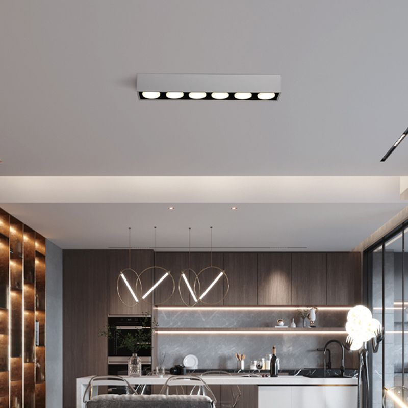 Rectangle Shape LED Ceiling Lamp Modern Simple Style Aluminium 6 Lights Flush Mount for Living Room