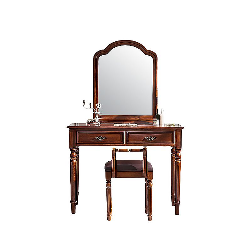 Brown Solid Wood Vanity Set with Stool Set 17.71" Wide Dresser with 2-Drawer
