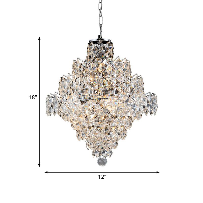 8 Bulbs Faceted Crystal Semi Flush Light Modernist Tiered Living Room Ceiling Fixture