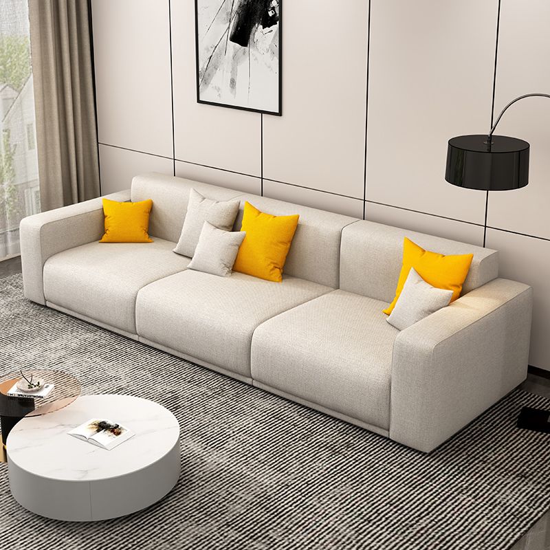 Stationary Slipcovered Cotton Living Room Square Arm Loose Back Sofa