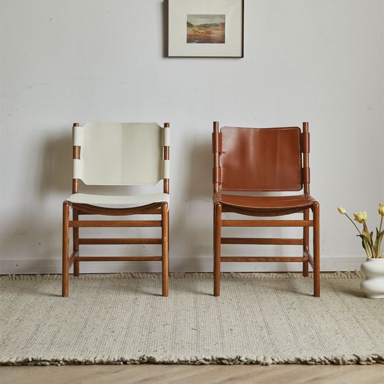 Solid Wood and Faux Leather Contemporary Armless Dining Chairs