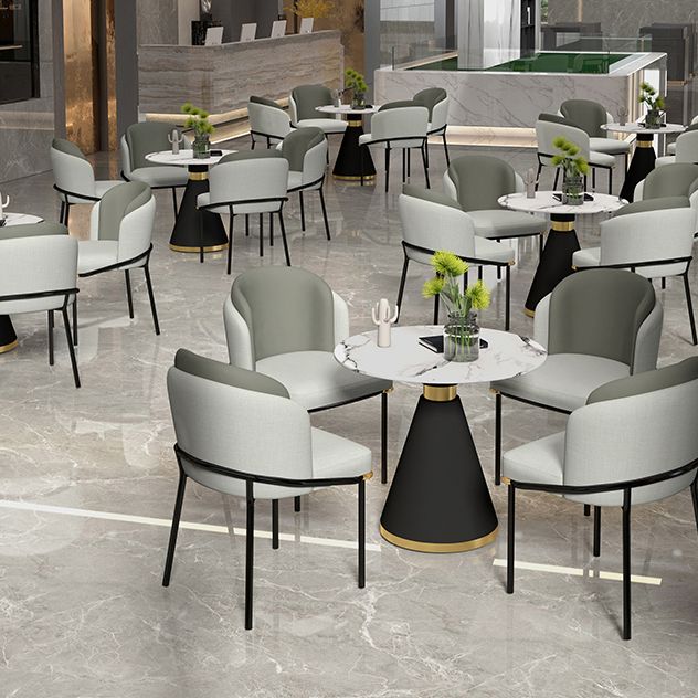 Metal Contemporary Round Dining Table Sintered Stone Top Table with Black Pedestal