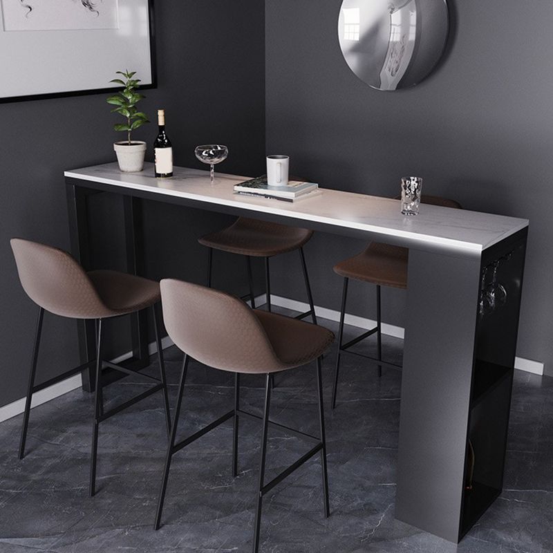 Industrial Sintered Stone Bistro Bar Table Rectangle Metal Base Bar Table with Storage