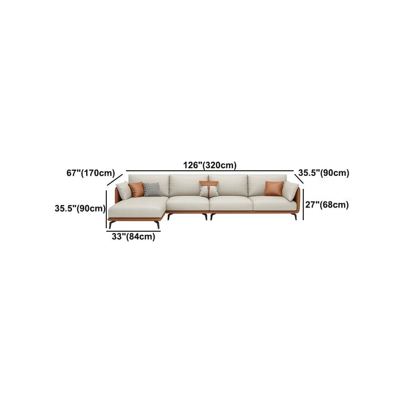 Square Arm Sectional Stain Resistant Sofa Chaise Beige Faux Leather