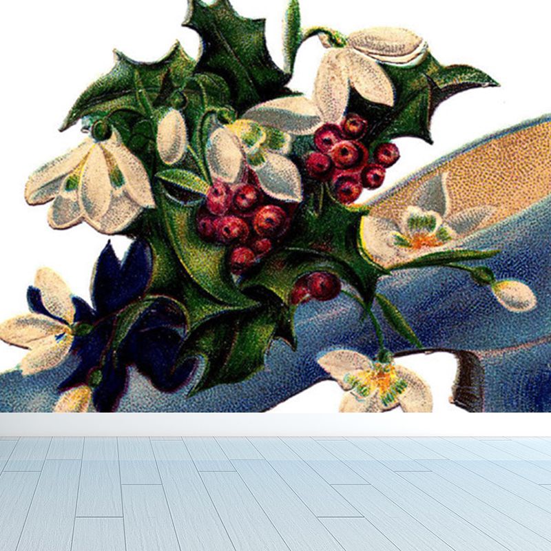 Illustration Flower and Shoe Mural Covering for Living Room, Green, Personalized
