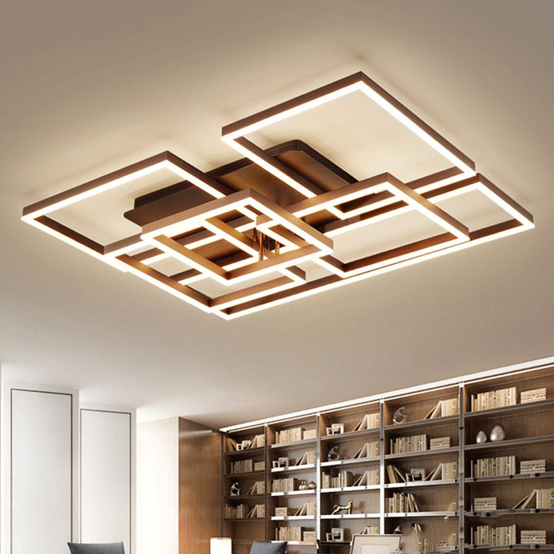 Modern Rectangular Acrylic Semi Flush Light LED 1/2/3 Lights Brown Ceiling Mounted Fixture in Warm/White/Natural Light, 16"/23"/29" Wide