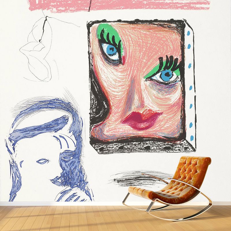 Art Deco Girls Wall Murals with An Image of Celia Pattern Pink-Green Wall Covering on Grey