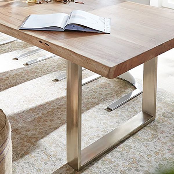 Rectangle Wood Color Dining Table Solid Wood Table Luxury with Sled Base