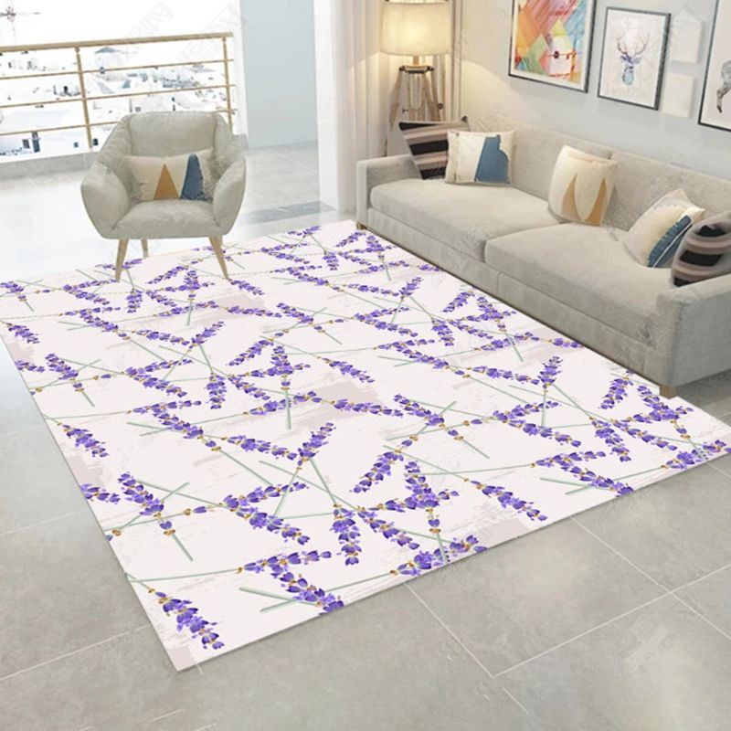 Contemporary Plants Printed Rug Color Mixed Polyester Area Carpet Non-Slip Backing Rug for Living Room