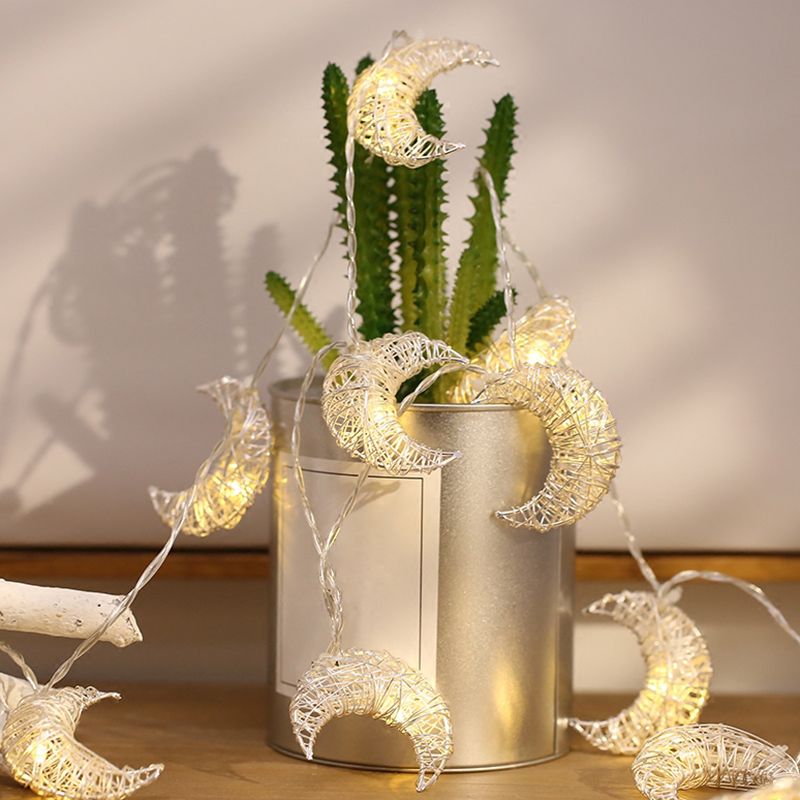 Weaving Crescent Battery String Lamp Art Decor White LED Fairy Lighting for Bedroom