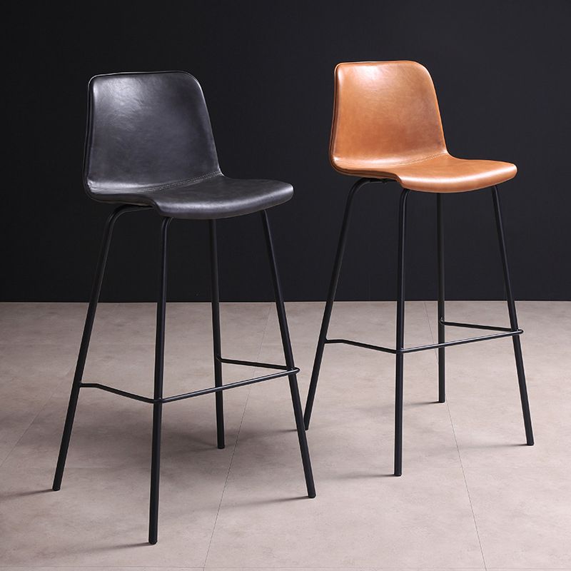 Glossy Leather Square Bar Stool Industrial Metal Stools with Back Legs