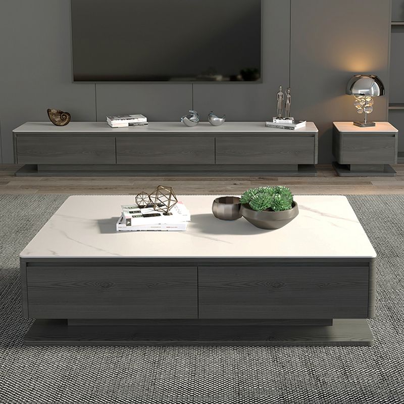 16"H Contemporary Coffee Table Slate Rectangle Single Cocktail Table