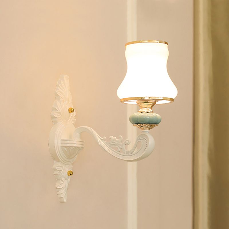 Gold Shaded Wall Lighting Simplicity Opal Glass Corridor Wall Light Fixture with Curved Arm
