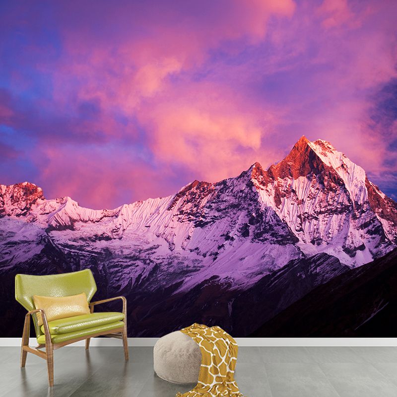 Enchanting Dusky Snow Mountain Murals for Living Room, Pink-Blue-Purple, Made to Measure