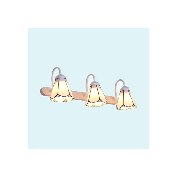 3 Head Wall Sconce Light Tiffany Conical White/Blue Glass Vanity Light Fixture for Bathroom
